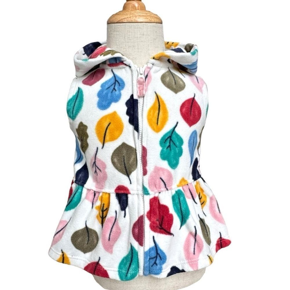 Carter’s Baby Girl Sleeveless Colorful Leaf Print Hooded Fleece Vest. 12 Months.